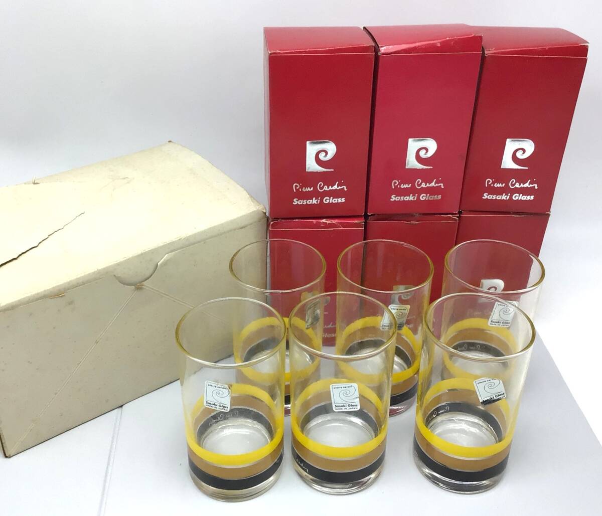 8041 【未使用】Pierre Cardin ピエールカルダン タンブラー グラス 6客セット 佐々木硝子製 05108-7688-6 昭和レトロ コップ sasaki glass拍卖