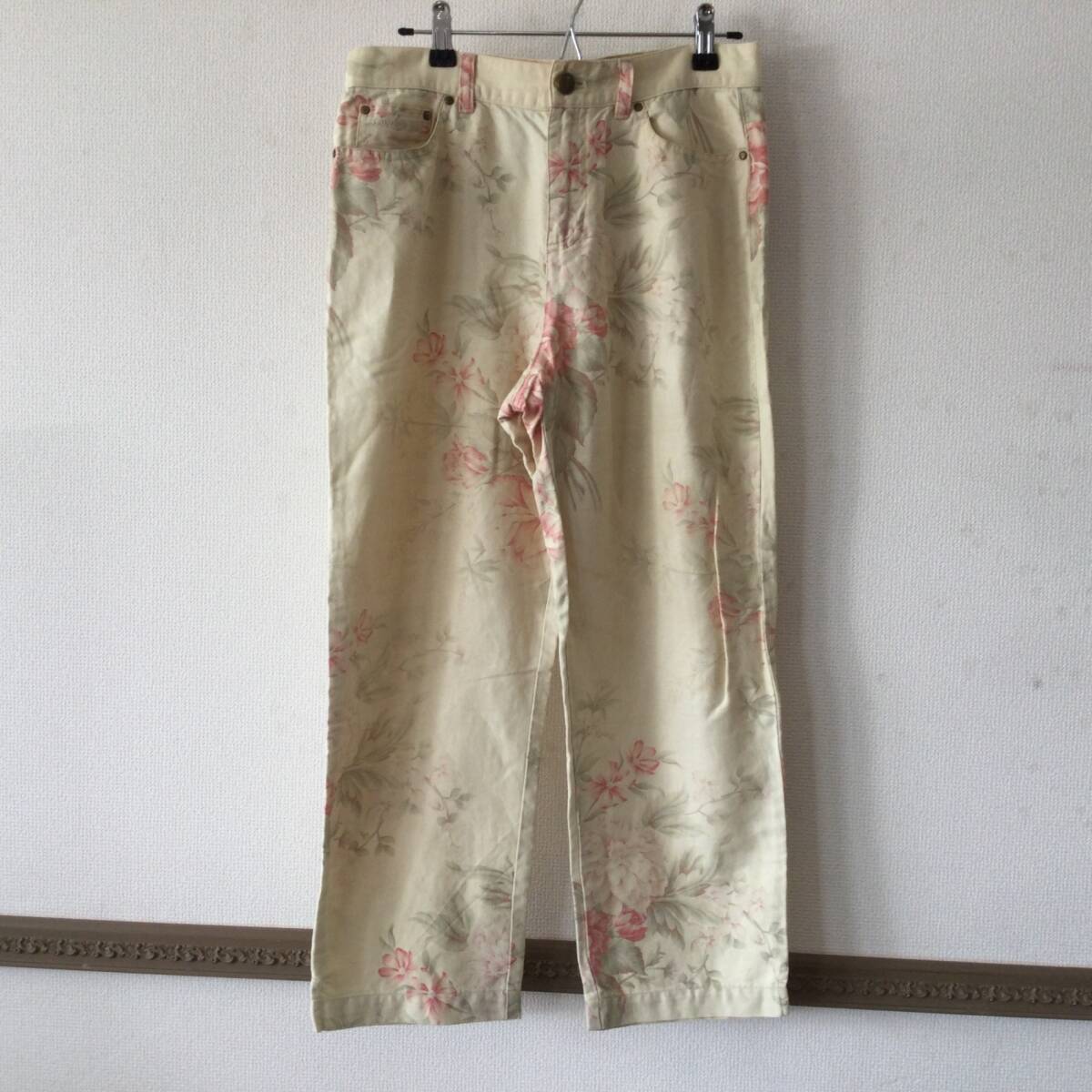 8245 RALPH LAUREN ラルフローレン PETITE レディース パンツ 花柄 サイズ6P ベージュ リネン×コットン拍卖