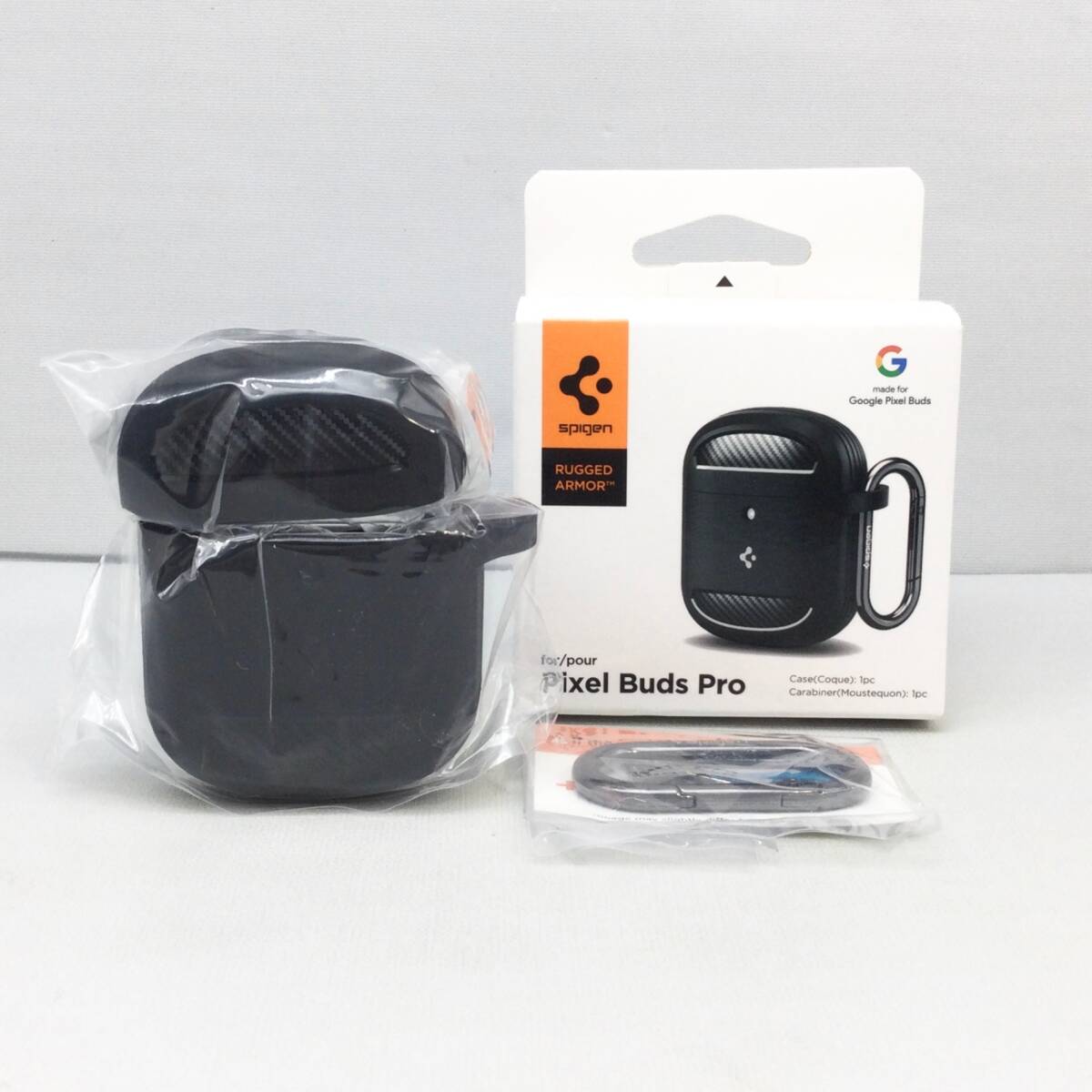 8308 【未使用】 Spigen スピゲン Pixel Buds Pro ケース ACS05133 マットブラック 耐衝撃 ワイヤレス充電対応 カラビナ付き拍卖
