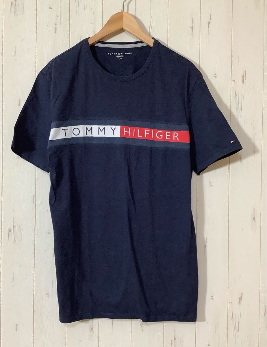 め1675 TOMMY HILFIGER トミーヒルフィガー 半袖Tシャツ L ネイビー ロゴ刺繍拍卖