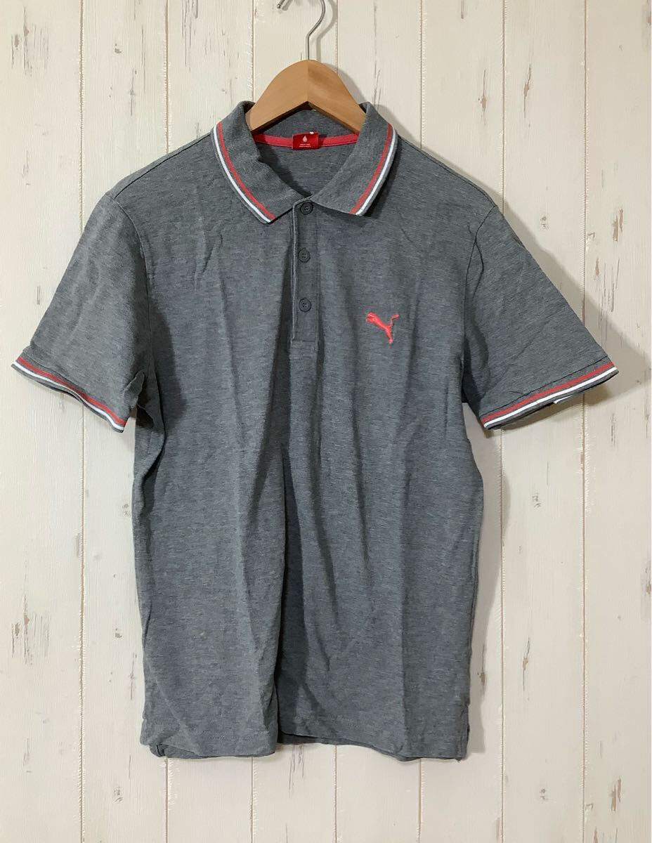 れ1612 PUMA プーマ 半袖ポロシャツ M グレー ロゴ刺繍拍卖