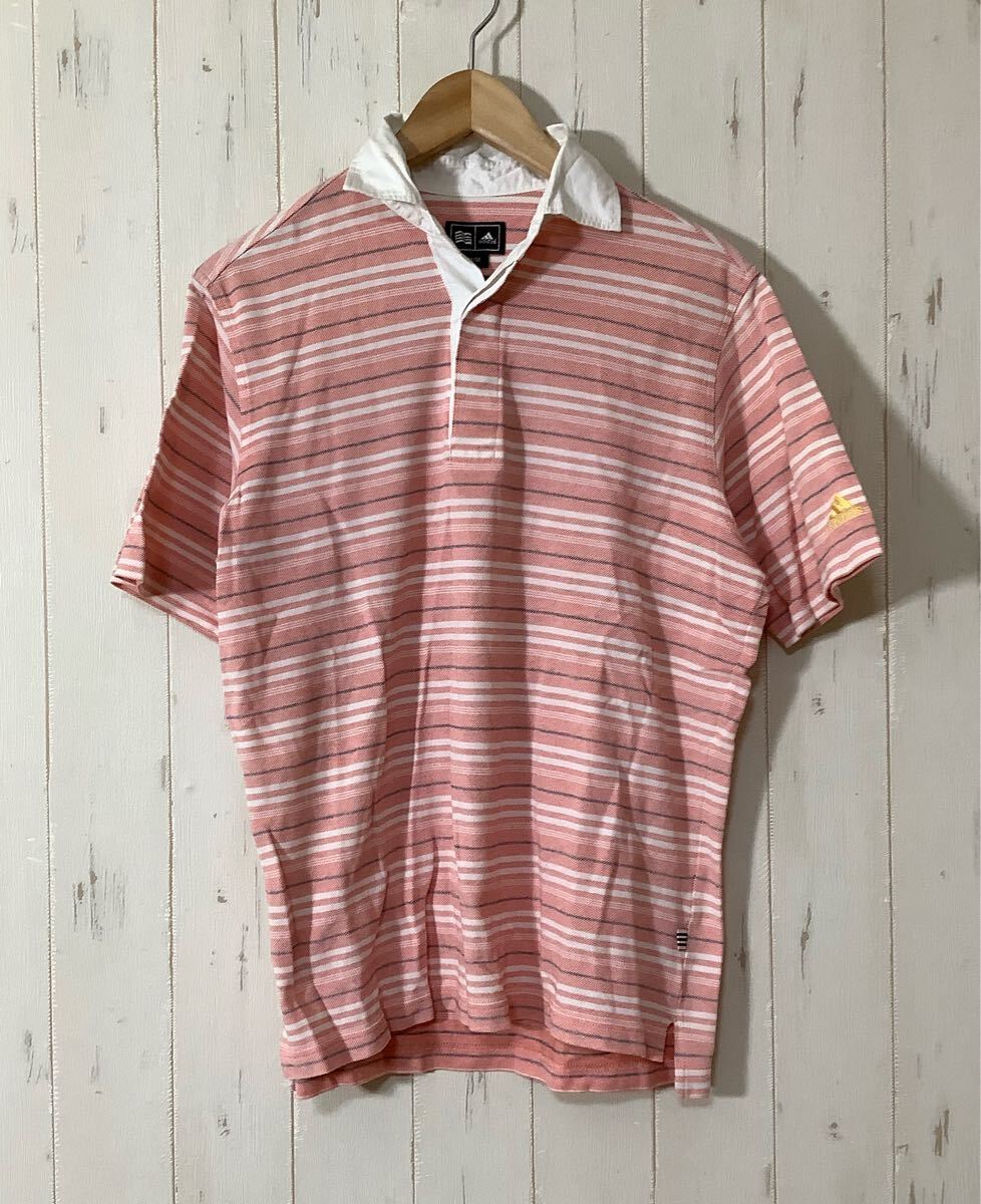 め1674 adidas GOLF アディダスゴルフ ボーダー 半袖ポロシャツ M ピンク 拍卖