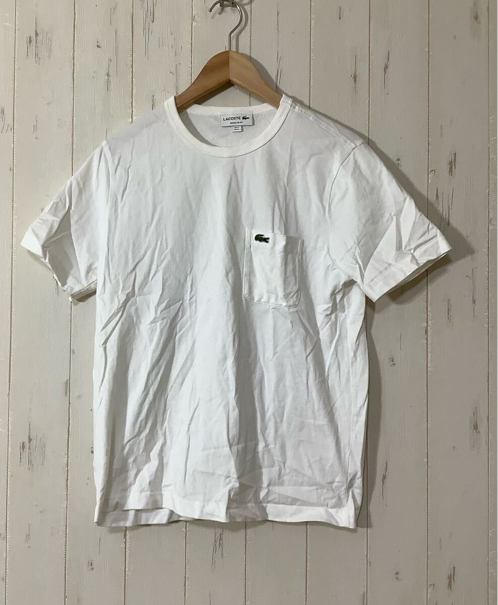や1614 LACOSTE ラコステ 半袖Tシャツ S 3 ホワイト レギュラーフィット 無地 胸ポケ拍卖