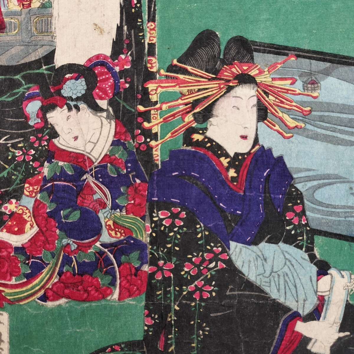 花魁!明治期/真作 落合芳幾「巽花全盛競 甲子屋内 長尾」本物浮世絵木版画 美人画 錦絵 大判拍卖