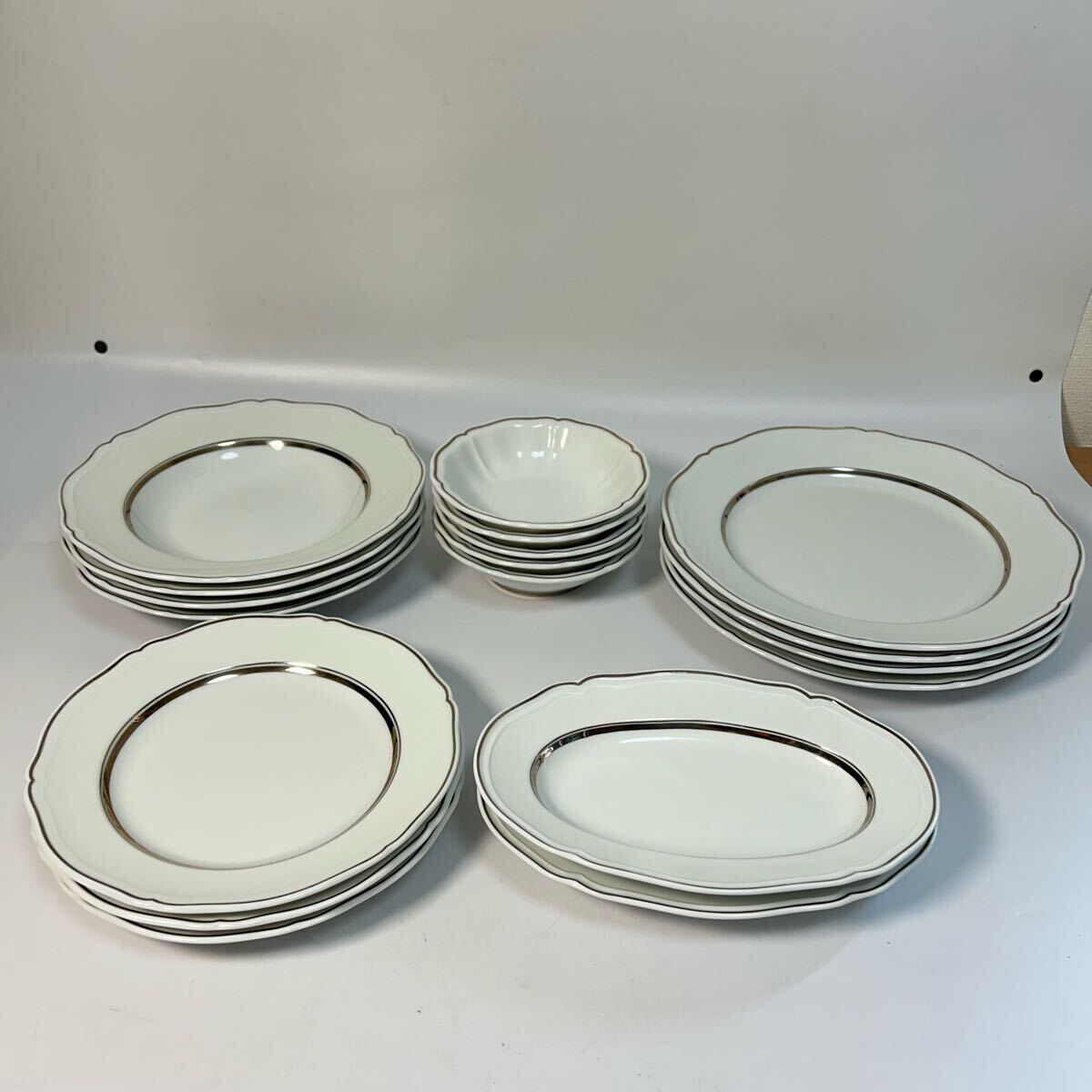 洋食器 18点 イタリア 陶磁器 リチャード・ジノリ(Richard Ginori) プレート 皿 中皿 大皿 小鉢 小皿 楕円型皿 銀縁 食器 ム15-9拍卖