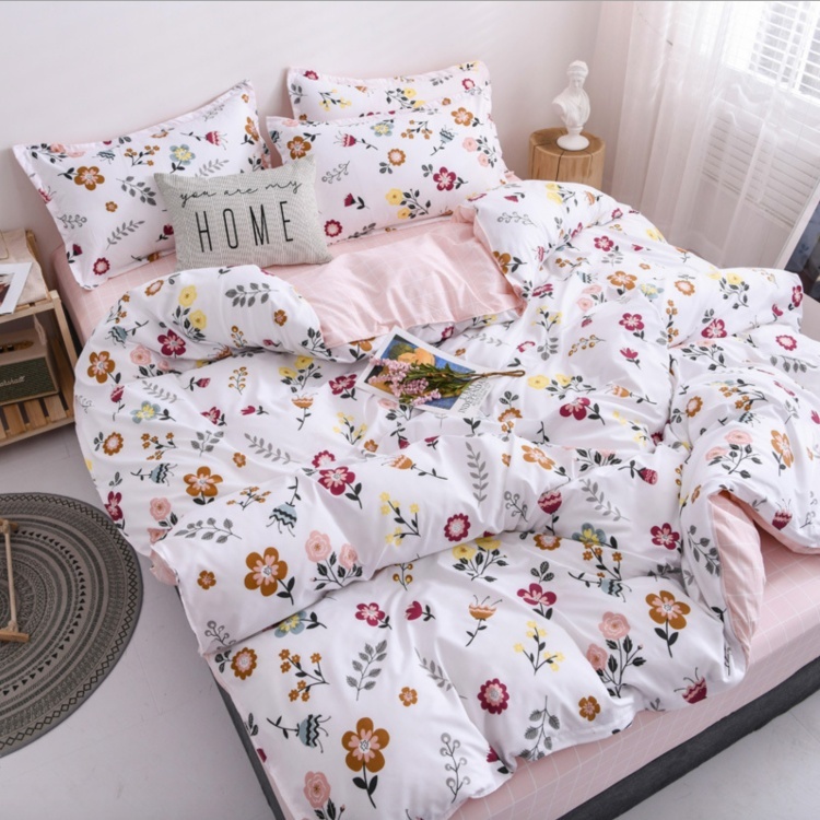 送料無料★新品 新生活応援 シングル 布団カバー 3点セット シーツ 枕カバー ピローケース 可愛い 新生活★白×花M拍卖