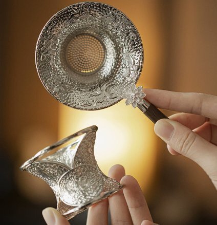 鎚紋蓮華茶漏組茶道金具金属茶フィルター茶フィルター台茶隔を含みます拍卖