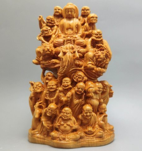 崖柏木彫十八羅漢仏像置物無垢材彫刻十八降龍伏虎家住宅移転工芸ギフト拍卖