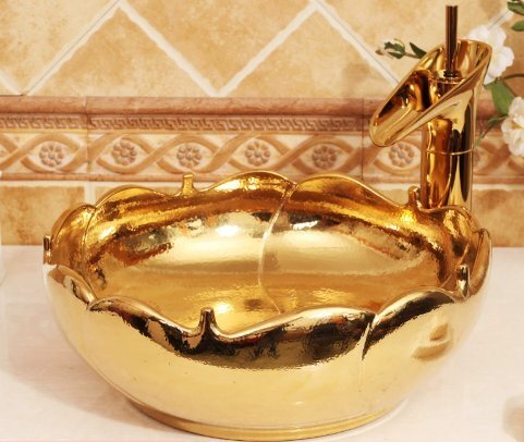 景徳鎮の陶磁台上盆芸術盆彫刻金の手洗い盆ヨーロッパ式洗面器拍卖