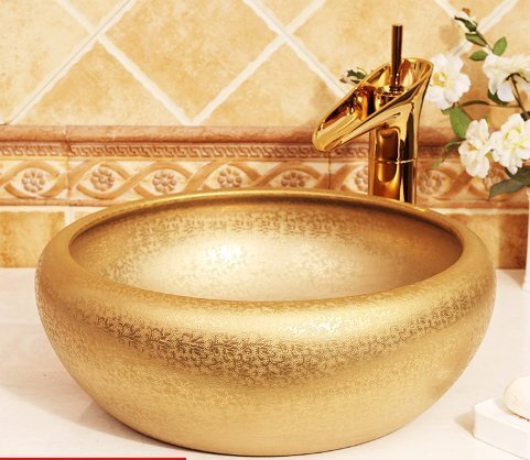 景徳鎮の陶磁台上盆芸術盆彫刻金の手洗い盆ヨーロッパ式洗面器拍卖