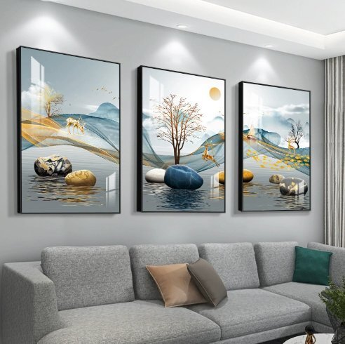 北欧の居間の装飾の絵三連ソファの背景の壁の掛け絵現代のシンプルな大気のレストランの壁画寝室の壁の絵です拍卖