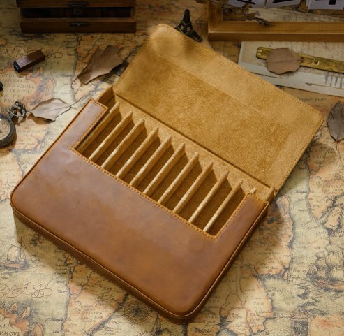 クレイジーホース革ペンケース12本入りハンドメイド引き出し式学生ペンケース収納ケースです拍卖