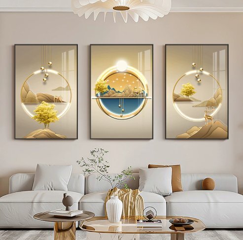 北欧の居間の装飾の絵三連ソファの背景の壁の掛け絵現代のシンプルな大気のレストランの壁画寝室の壁の絵です拍卖