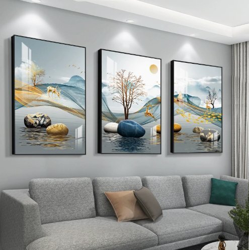 北欧の居間の装飾の絵三連ソファの背景の壁の掛け絵現代のシンプルな大気のレストランの壁画寝室の壁の絵です拍卖