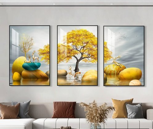 北欧の居間の装飾の絵三連ソファの背景の壁の掛け絵現代のシンプルな大気のレストランの壁画寝室の壁の絵です拍卖