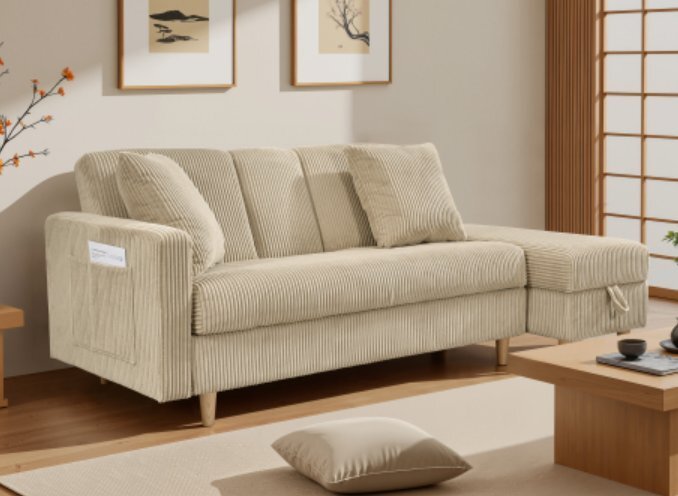 ソファ ソファーベッド カウチソファ 3人掛け オットマン付き 多機能ソファ 左右側とも取り付けるアームレスト たくさん収納 拍卖