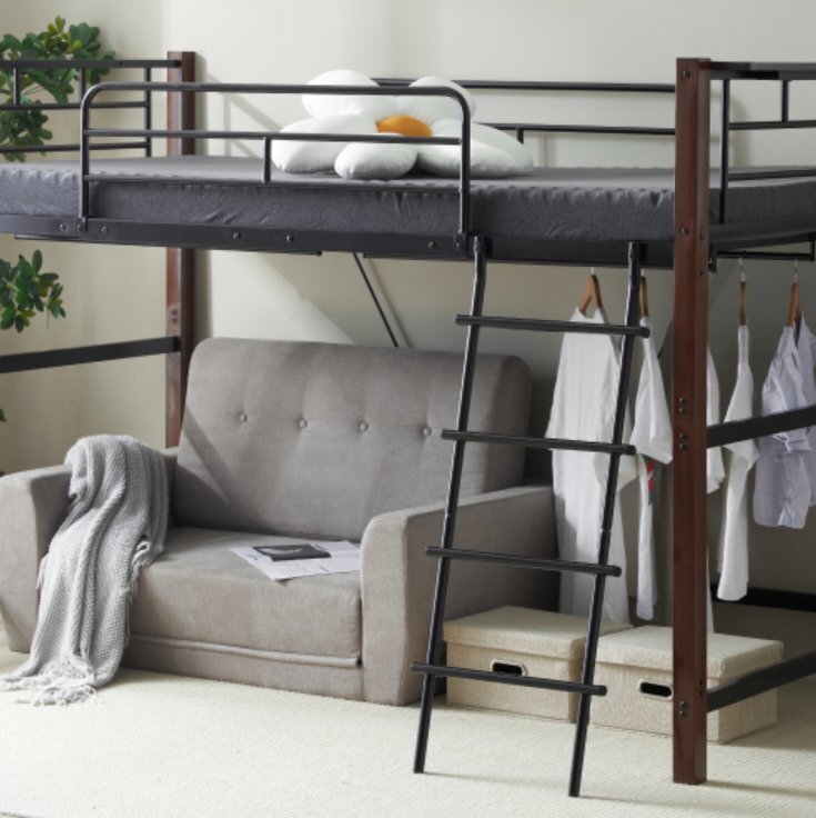ロフトベッドパイプベッドシングルベッド耐荷重150kgシステムベッド低タイプ中タイプ棚格納北欧スタイルスチール耐震ベッド子供部屋拍卖