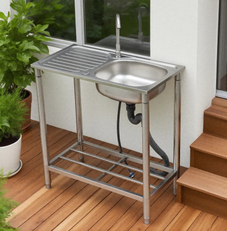 【国内発送】流し台 屋外 ステンレス 水栓付 蛇口付き シンク アウトドア 幅広 水栓付き キッチン 屋外用 ステンレス流し台 ステンレスキッ拍卖