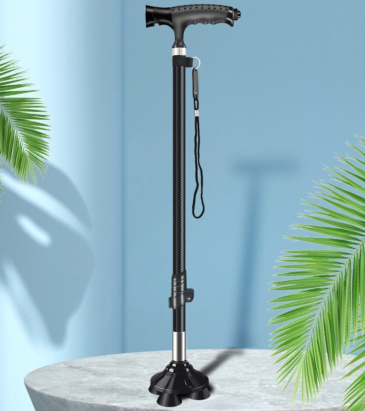 超芸超軽便炭素繊維帯灯伸縮杖杖四脚滑り止め多機能高齢者専用杖拍卖