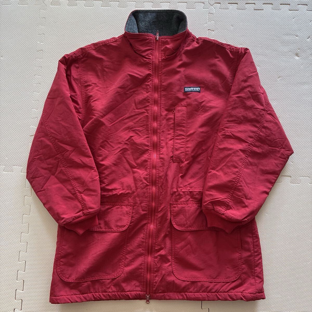 90s【LANDS' END】ランズエンド USA製 スコール ジャケット ウォームアップ 裏フリース 赤 PED Insulated Squall Jacket Coat拍卖