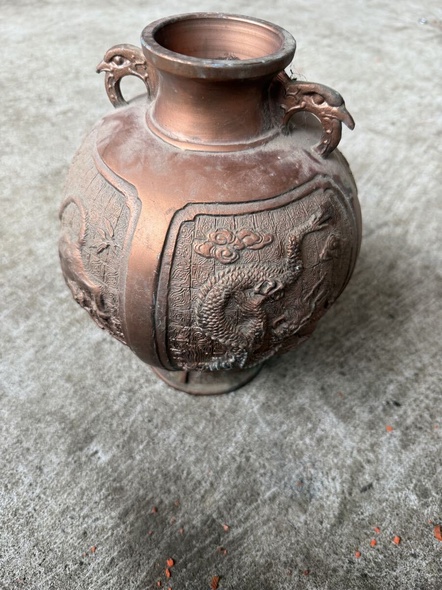 壺 花器 花瓶 壷 骨董品 時代物 陶器 コレクション アンティーク ドラゴン 拍卖