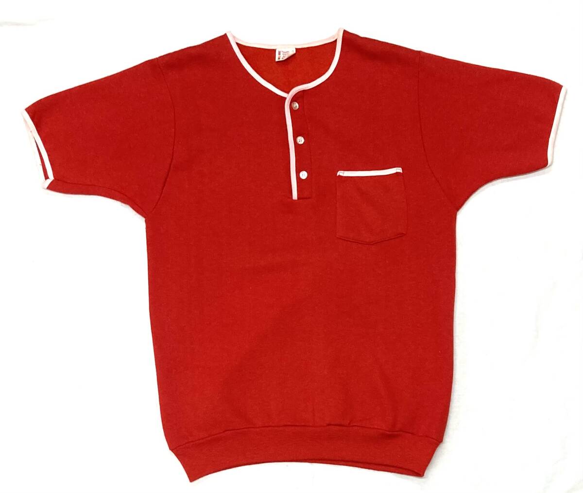 70s 美品 ビンテージ TOWNCRAFT 半袖 スウェット ヘンリーネック ポケット付き 赤 M タウンクラフト ビンスエ拍卖