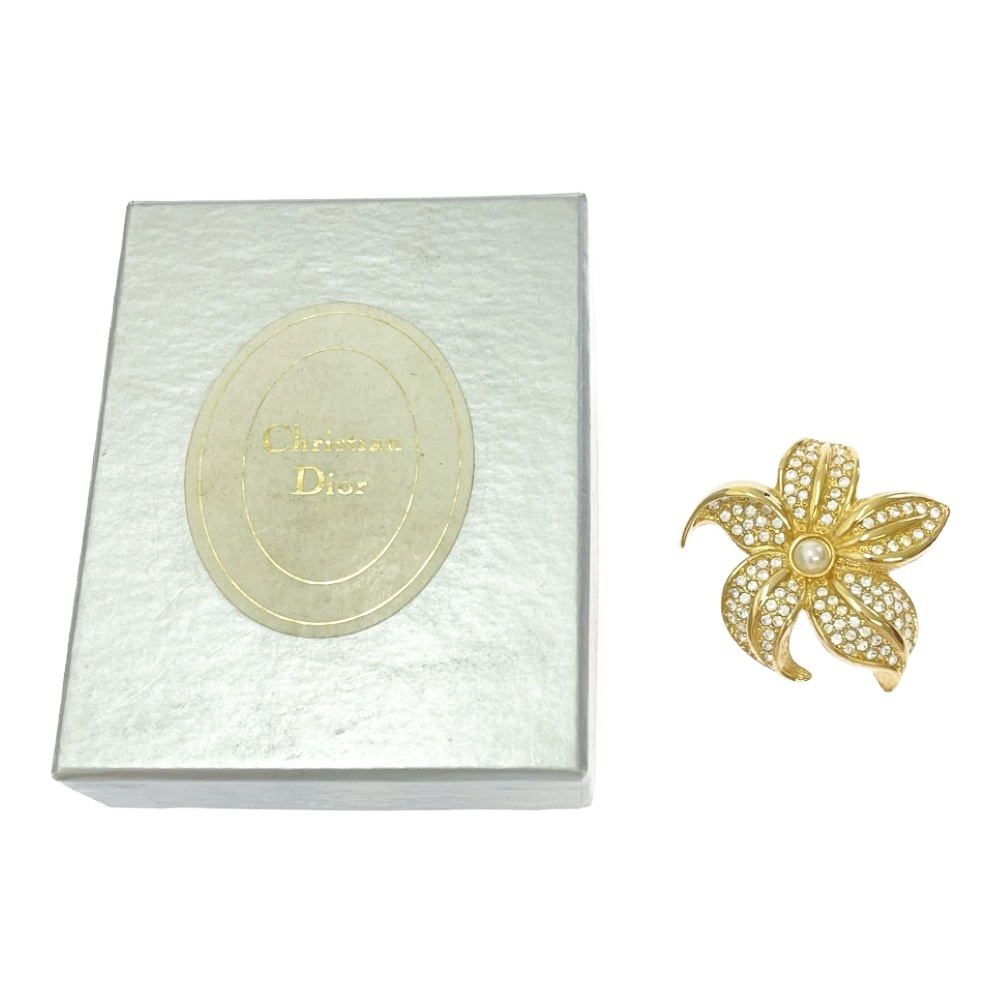 【箱付き】 Christian Dior クリスチャンディオール GP ラインストーン 花モチーフ ブローチ ゴールド 434885 ブローチ拍卖