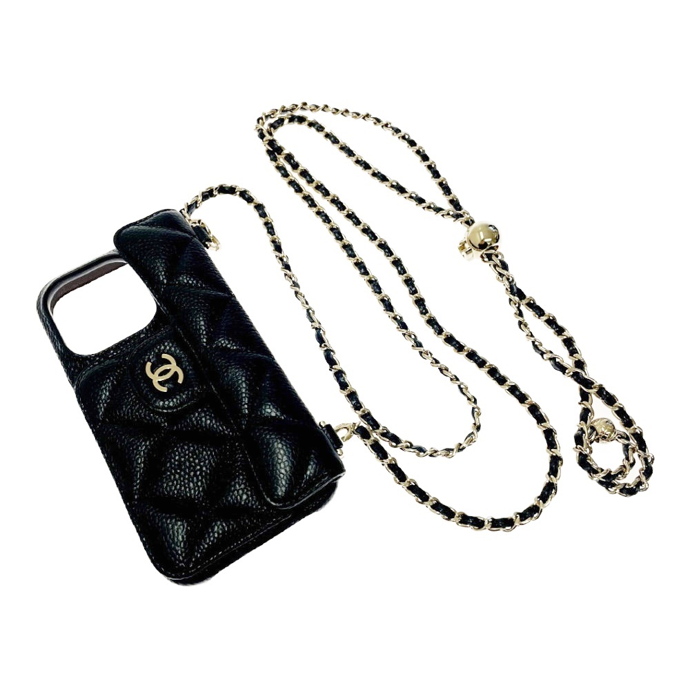 【箱付き】 CHANEL シャネル マトラッセ マットキャビアスキン iPhoneケース ブラック 382091拍卖