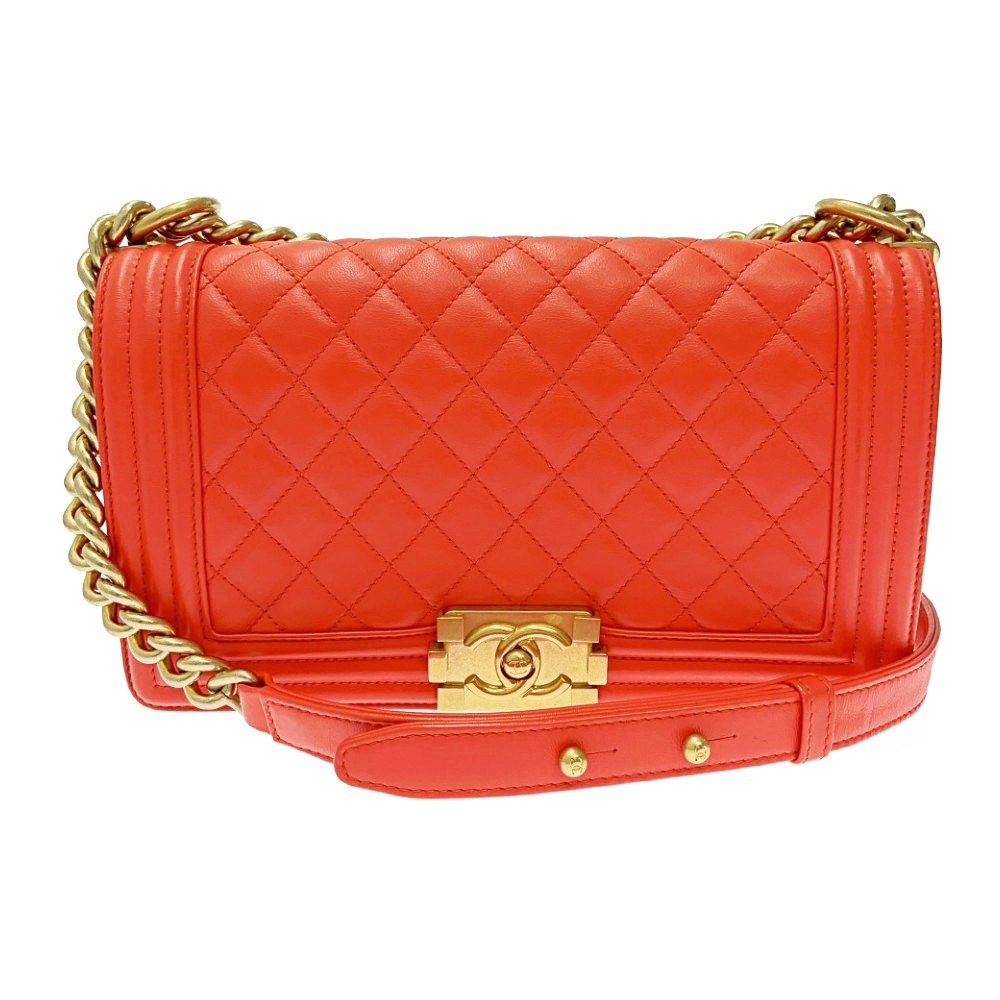 CHANEL シャネル ボーイシャネル ラムスキン マトラッセ チェーンショルダーバッグ レッド 371659 ショルダーバッグ拍卖