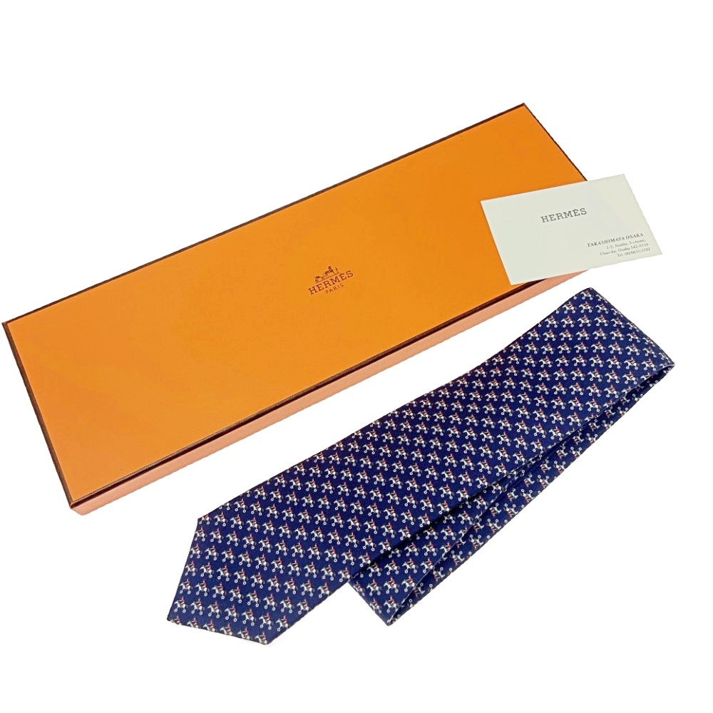 【箱付き】 HERMES エルメス 625657 EA シルク ジョッキー ネクタイ メンズ ネイビー 366875 ネクタイ拍卖