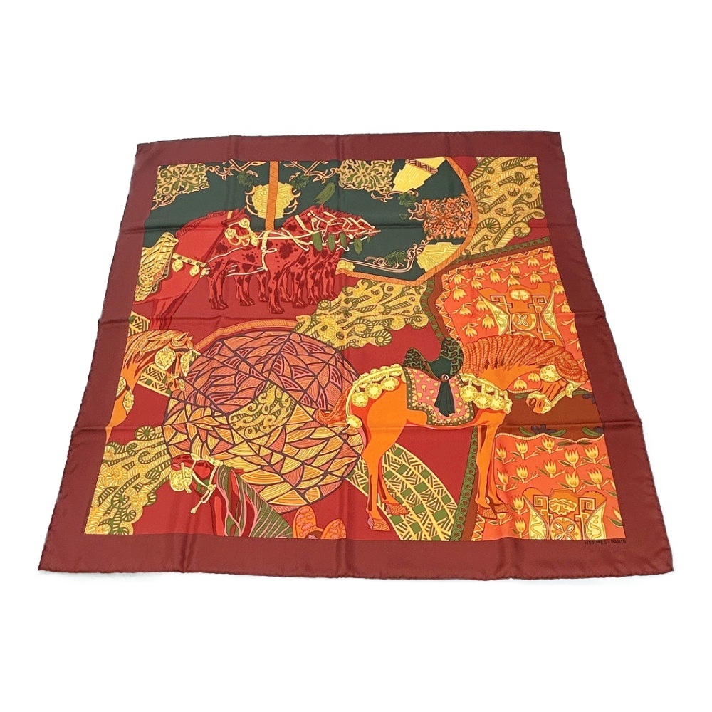 【箱付き】 HERMES エルメス シルク カレ90 ART des STEPPES ステップ美術 スカーフ ボルドー 461134 スカーフ拍卖