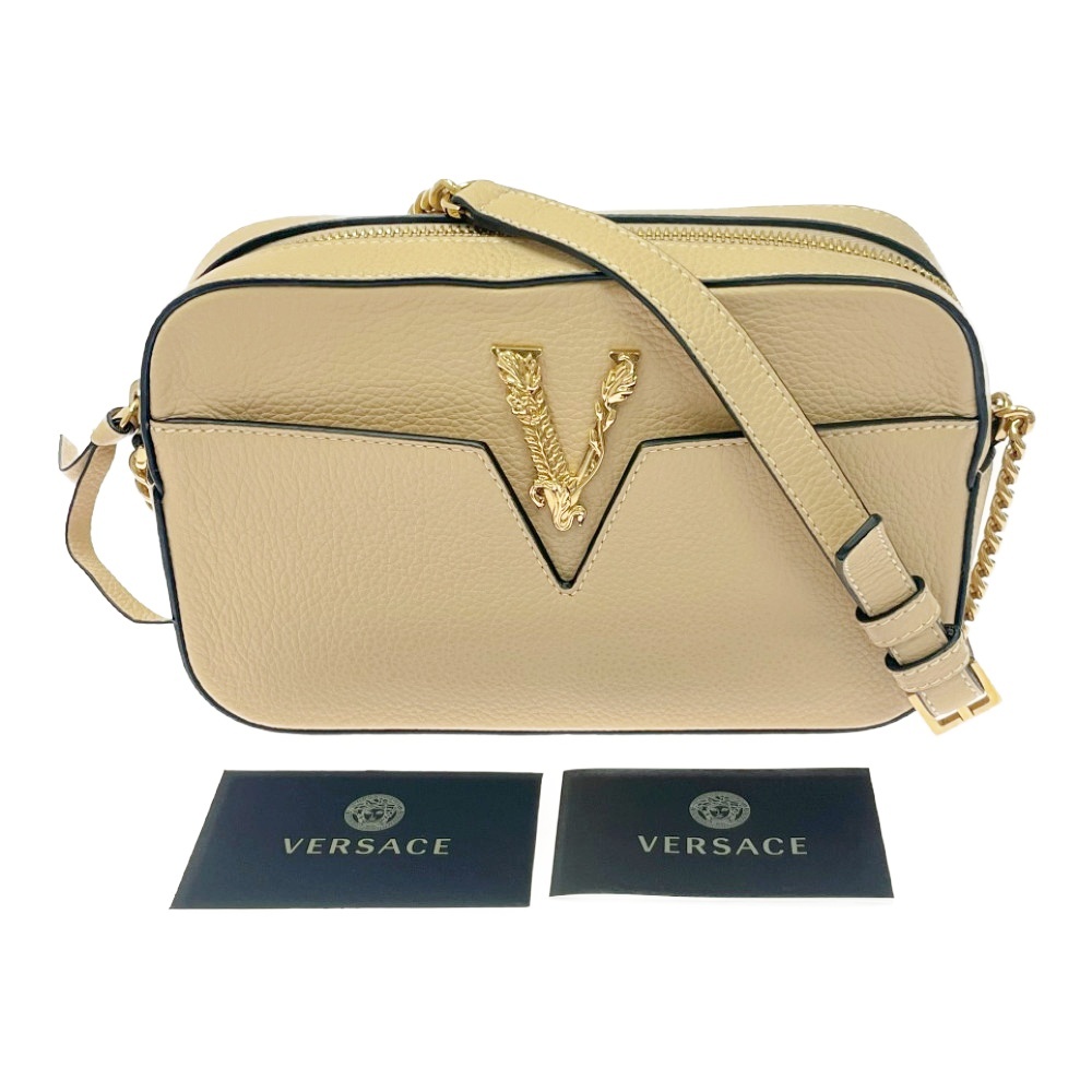VERSACE ヴェルサーチ レザー ヴィルトゥス チェーンショルダーバッグ ベージュ 412403 ショルダーバッグ拍卖
