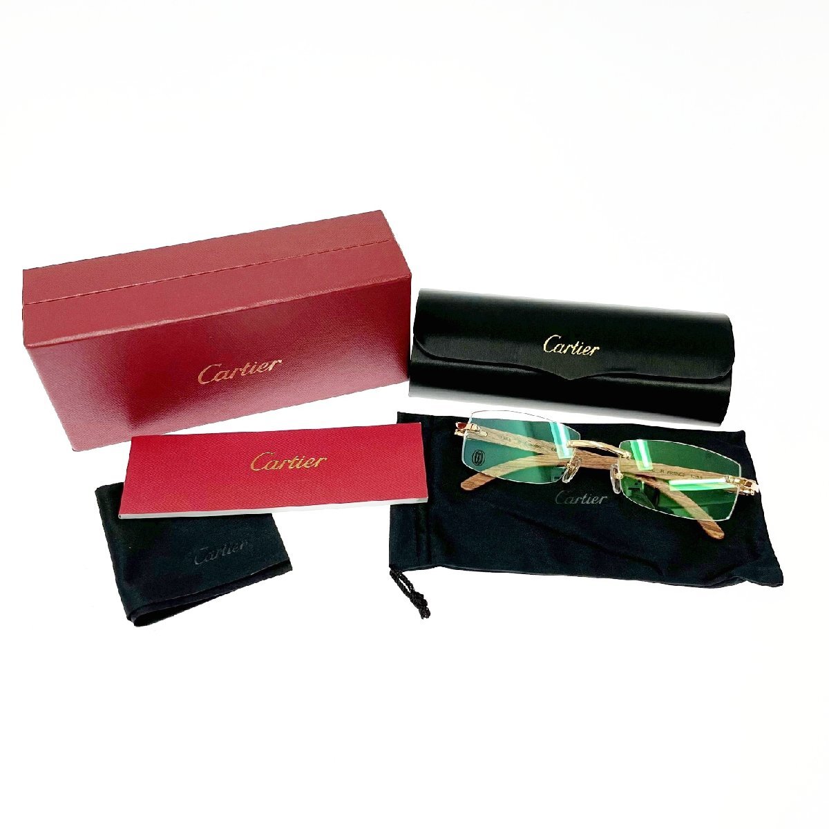 【箱付き】 CARTIER カルティエ 3524013□18 135b ウッドテンプル 度無し サングラス メガネ 337683 サングラス拍卖