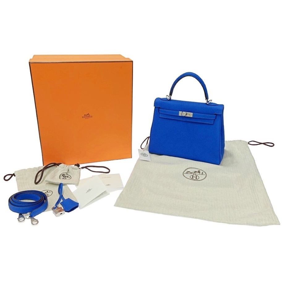 【箱付き】 HERMES エルメス トゴ ケリー25 シルバー金具 ブルーロワイヤル W刻印 386087 ハンドバッグ拍卖