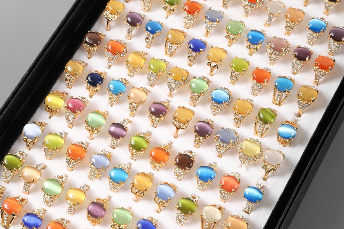 天然石指輪★おまとめて100点セット★猫目石 キャッツアイ まとめ売り メンズ レディースファッションリング アクセサリー 女性 MSY-Nb10拍卖