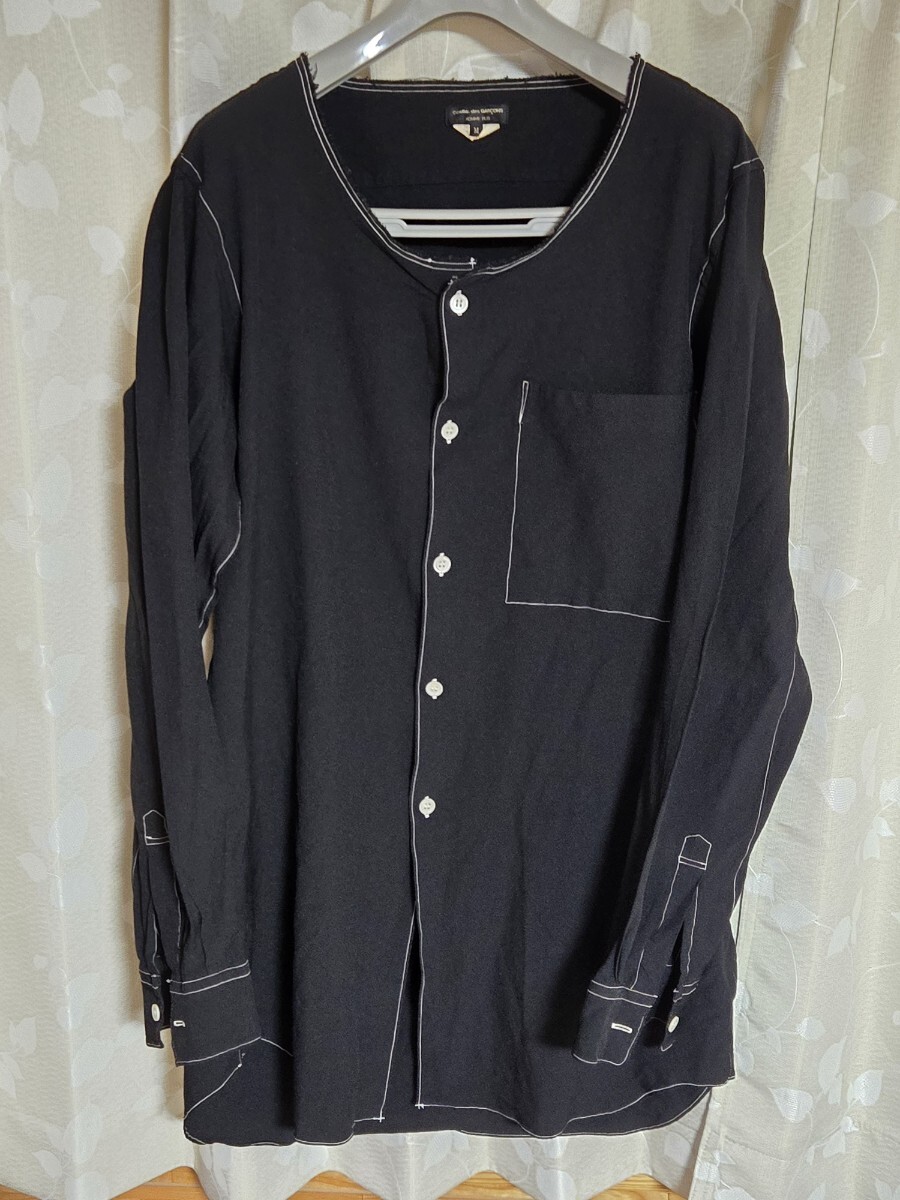 COMME des GARCONS HOMME PLUSコムデギャルソン オム プリュス ノーカラーシャツ ポリエステル 黒拍卖