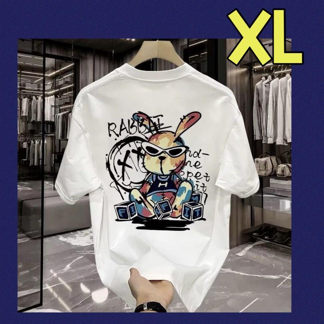 メンズ Tシャツ 半袖 夏服 トップス 男女兼用 ロゴ XL LL 2L 白 ホワイト拍卖