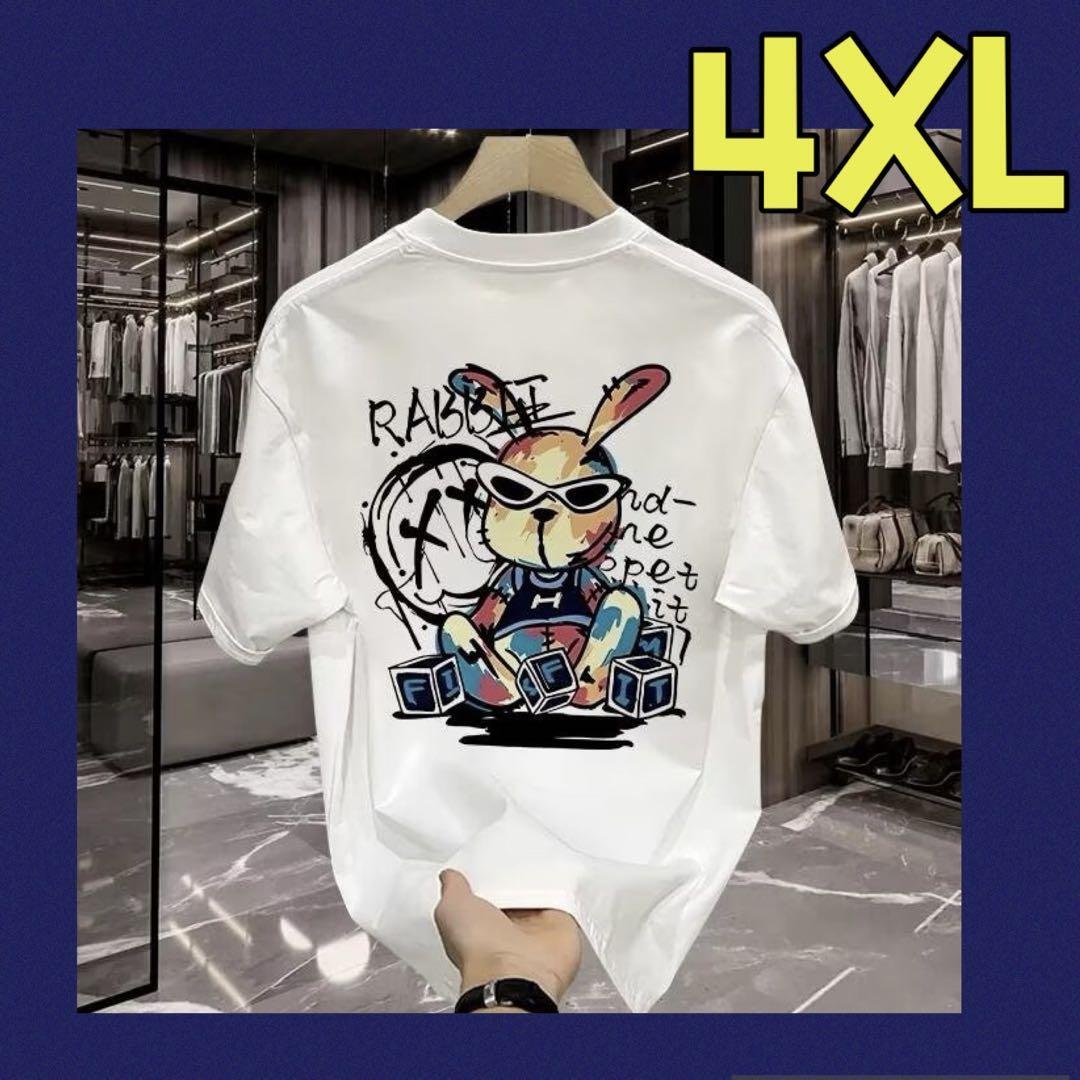 メンズ Tシャツ 半袖 夏服 トップス 男女兼用 ロゴ 4XL 5L 白 ホワイト拍卖