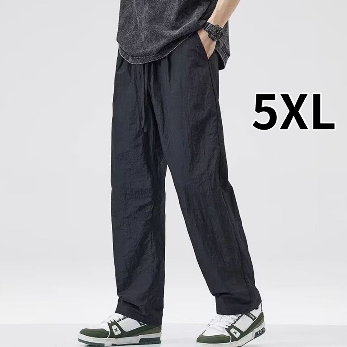 メンズ イージーパンツ 薄手 ワイドパンツ ストレート ストレッチ カジュアル 黒 ブラック 5XL 6L拍卖