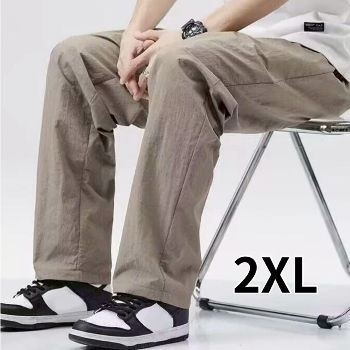 メンズ イージーパンツ 薄手 ワイドパンツ ストレート ストレッチ カジュアル ベージュ 2XL 3L XXL拍卖