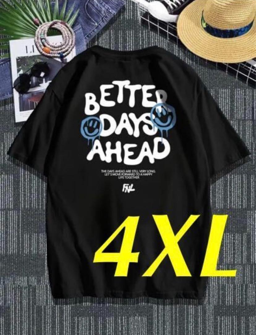 メンズ ロゴ Tシャツ 半袖 黒 ブラック 英字 4XL 5L拍卖