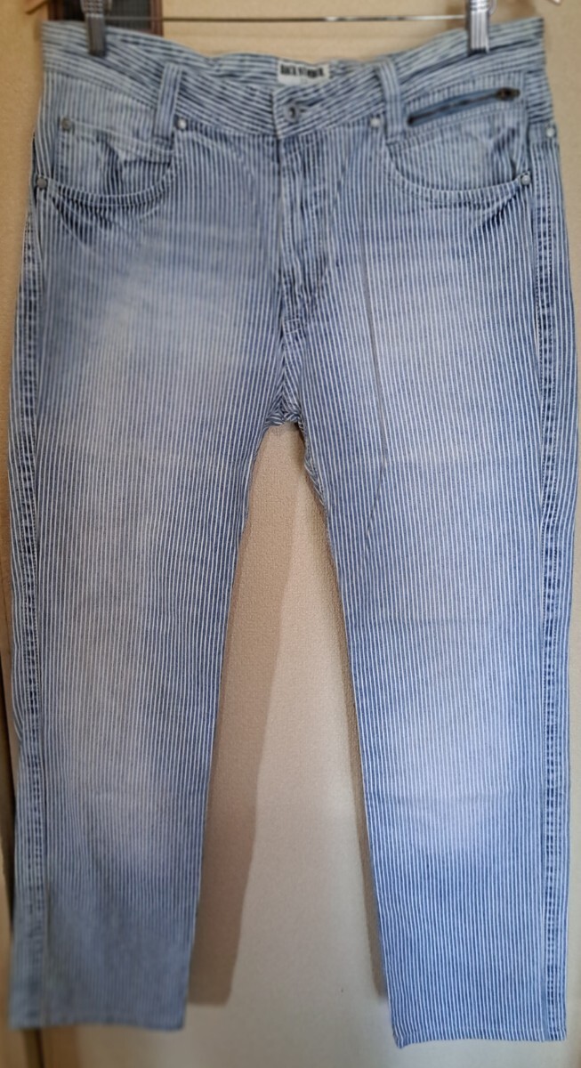BACK NUMBER バックナンバー ユーズド加工 ヒッコリーデニム パンツ サイズ33(説明欄実寸) ユーズド ウォッシュ加工 拍卖
