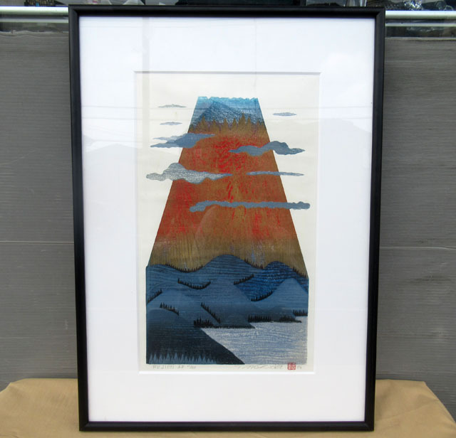 即決■真作 西田忠重 木版画 FUJI 直筆サイン 赤富士■な-91拍卖