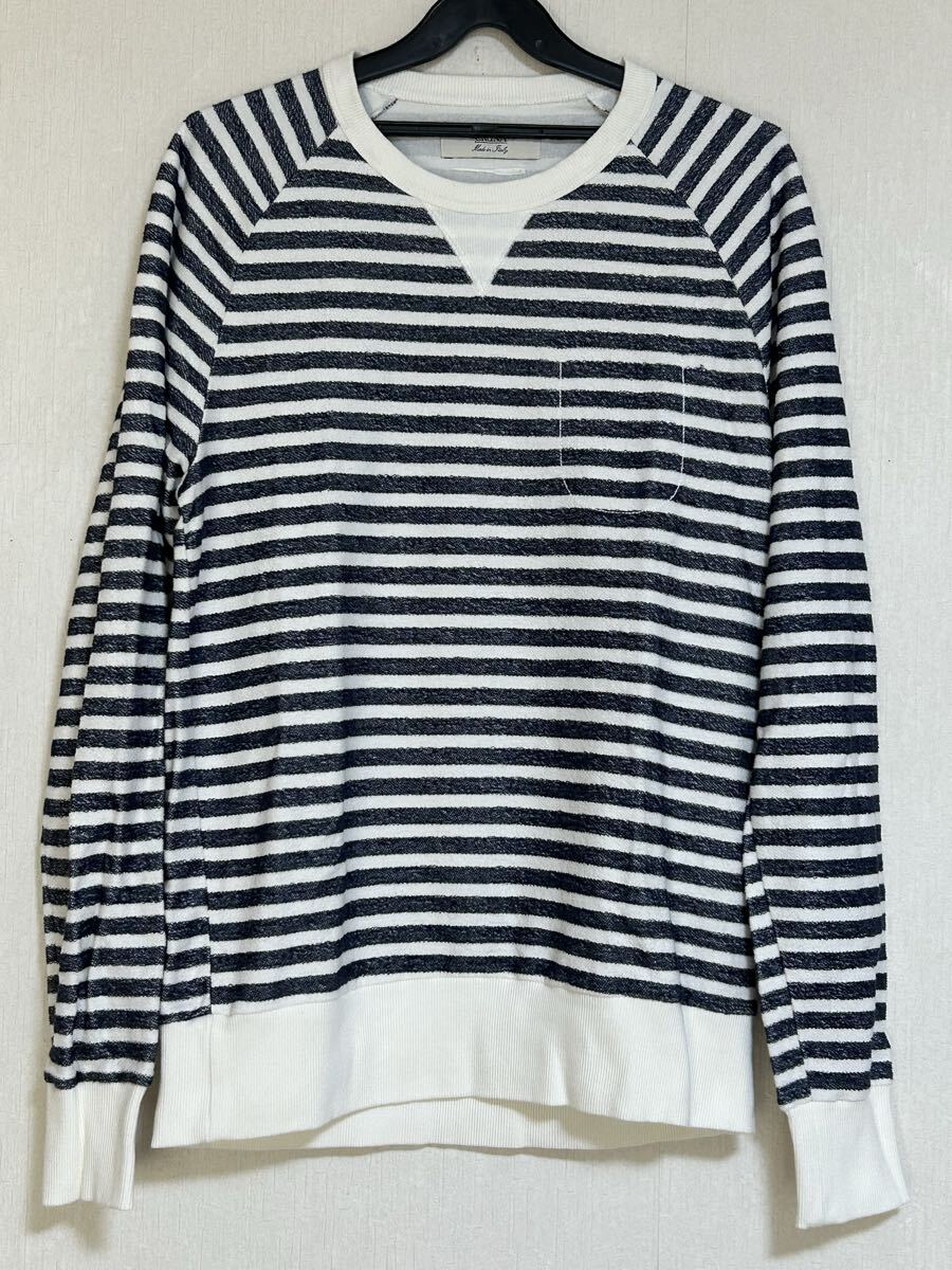 美品 made in Italy CRUNA クルーナ 裏使いボーダー柄 スウェット ネイビー/ホワイト拍卖