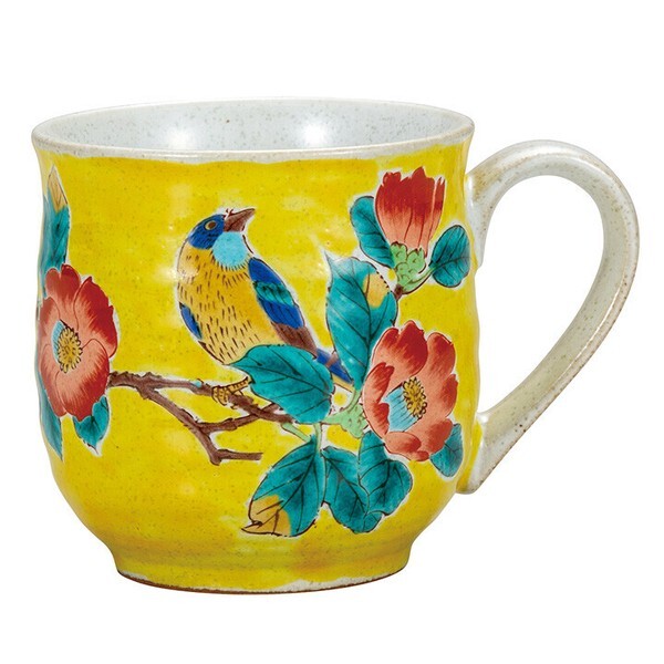 九谷焼! ☆吉田屋椿に鳥マグカップ☆ K9-936 新品 茶器 コーヒー 紅茶 ミルク ラテ エスプレッソ カプチーノ ギフト拍卖