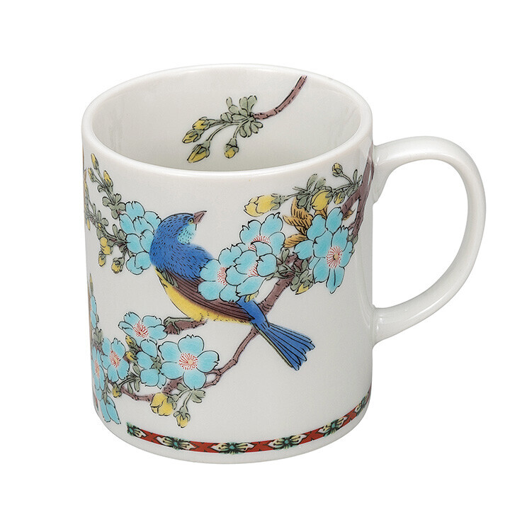 九谷焼! ☆桜に青い鳥マグカップ☆ K9-909 新品 茶器 コーヒー 紅茶 ミルク ラテ エスプレッソ カプチーノ ギフト拍卖