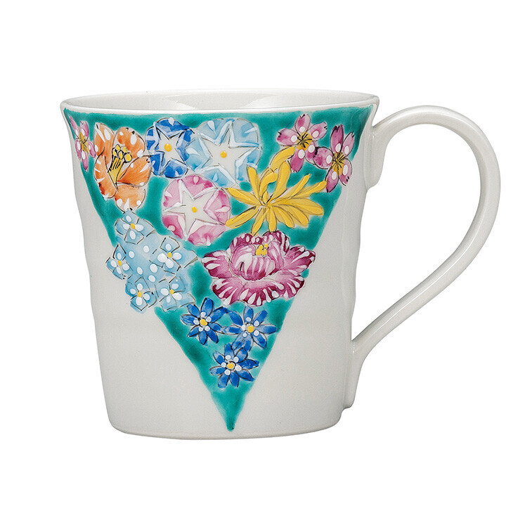 九谷焼!  新川敦子 ☆花詰マグカップ☆ K9-980 新品 茶器 コーヒー 紅茶 ミルク ラテ エスプレッソ カプチーノ ギフト拍卖