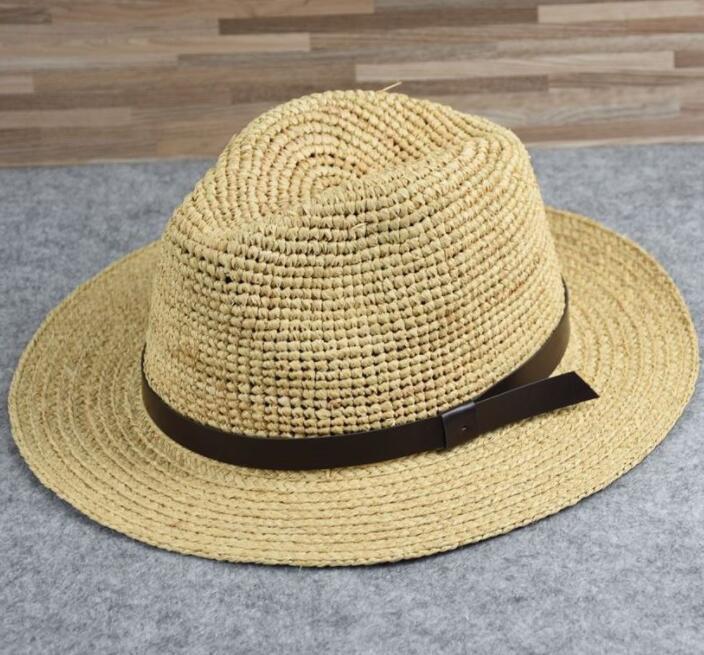 新品 高級 ラフィア ツバ広 中折れ ミックス ストローハット メンズ ヴィンテージ 麦わら帽子 紫外線防止 アウトドア★59cm カーキ色拍卖