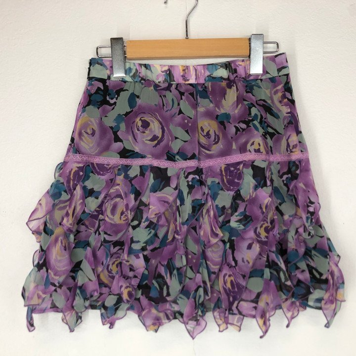 LABORATORY WORK ラボラトリーワーク 薔薇柄 シフォン ミニスカート SIZE: M パープル LH632025082218拍卖