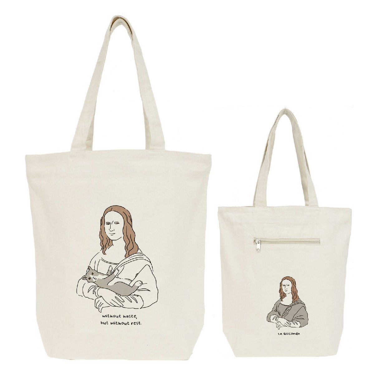 レディース絵画グラフィックキャンバストートバッグ/モナリザと猫拍卖